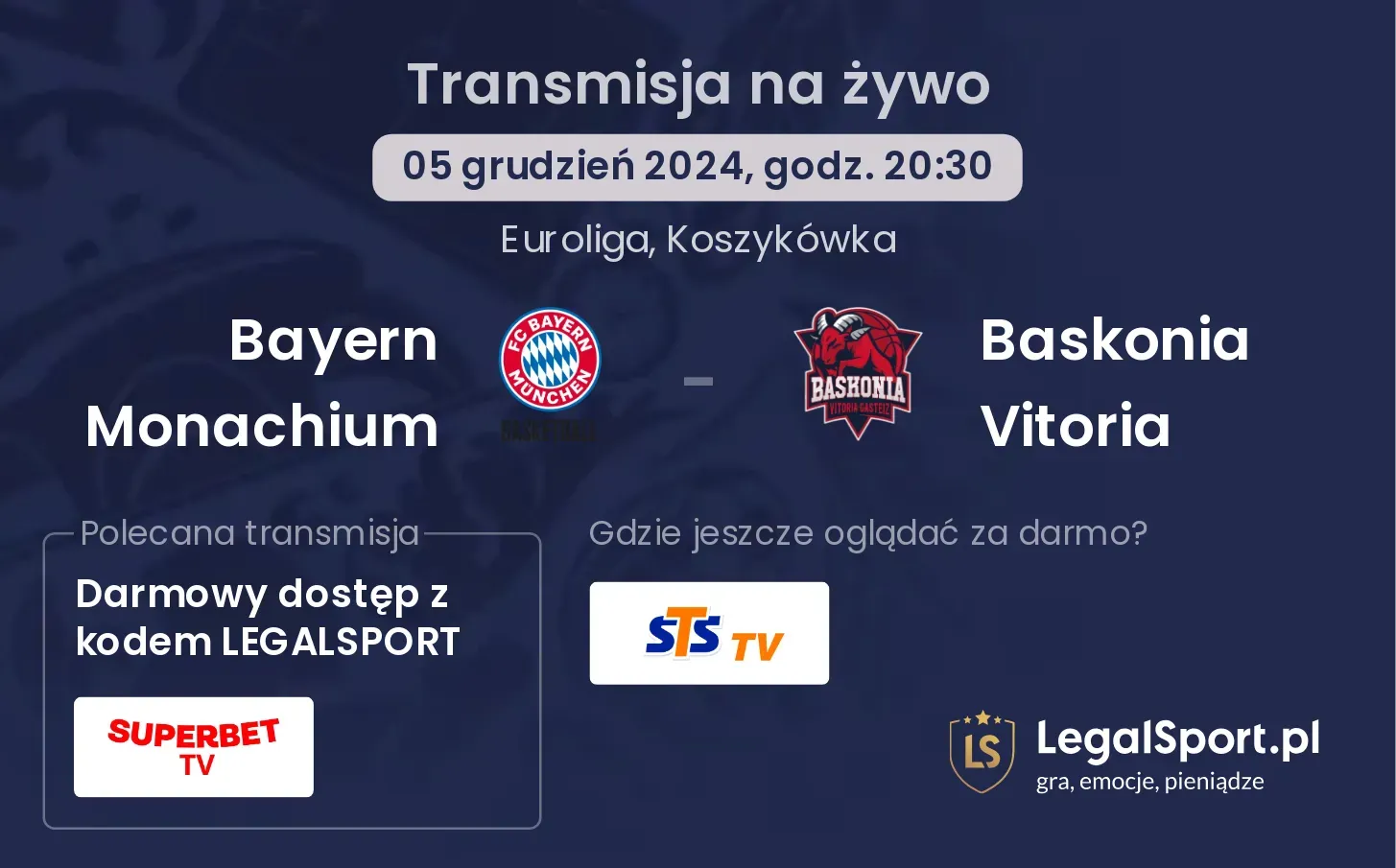 Bayern Monachium - Baskonia Vitoria transmisja na żywo