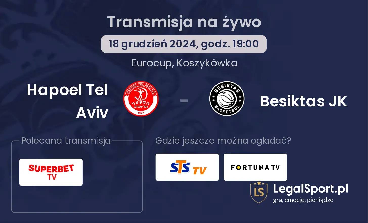 Besiktas JK - Hapoel Tel Aviv transmisja na żywo