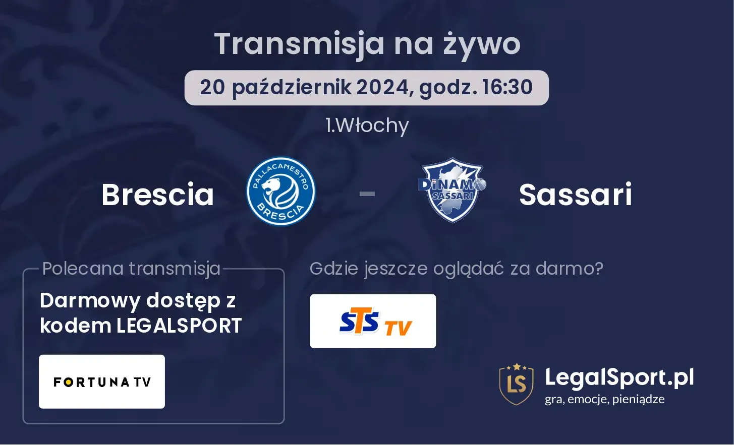 Brescia - Sassari transmisja na żywo