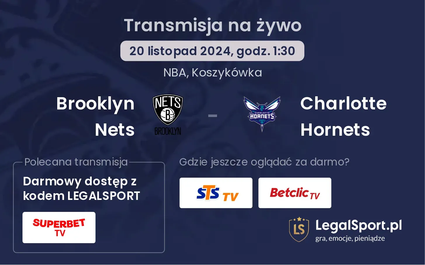 Brooklyn Nets - Charlotte Hornets transmisja na żywo