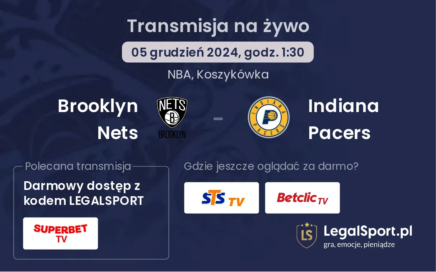 Brooklyn Nets - Indiana Pacers transmisja na żywo