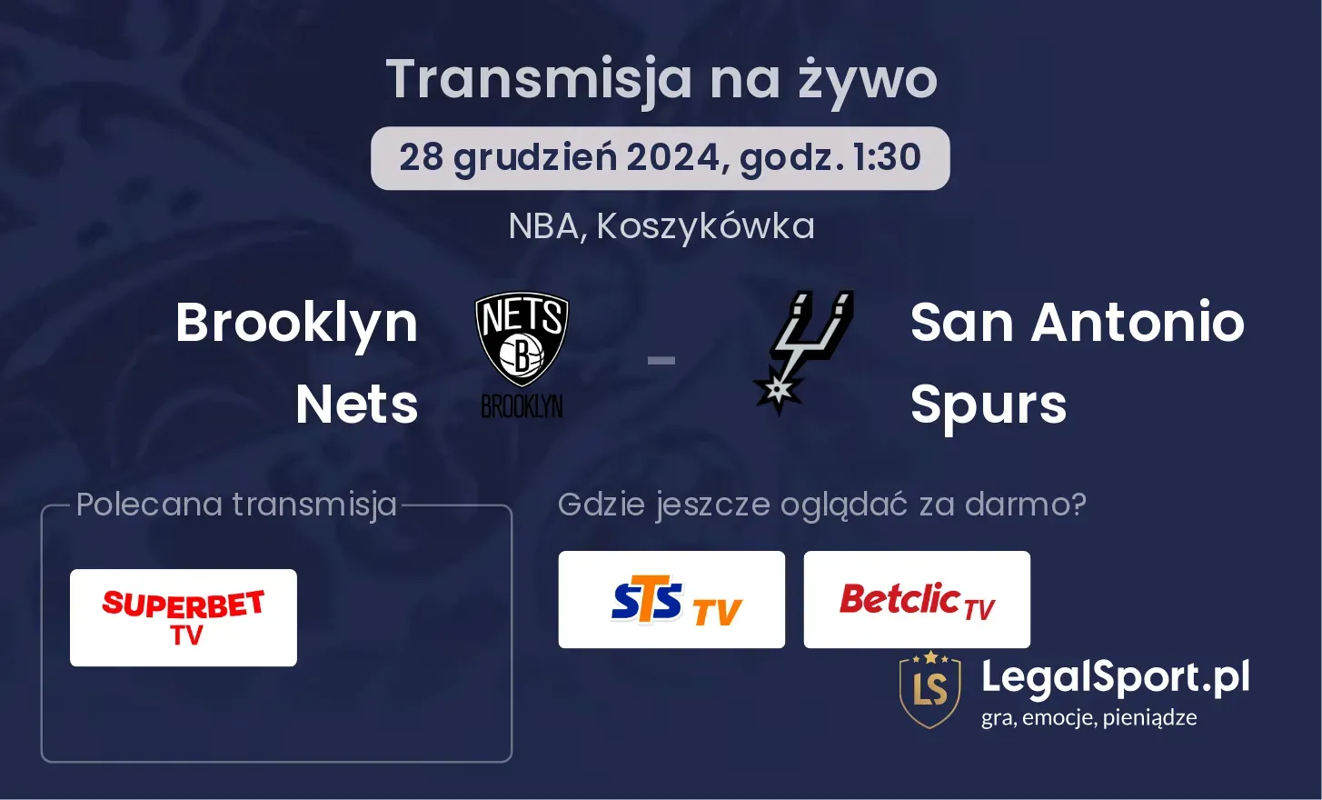 Brooklyn Nets - San Antonio Spurs transmisja na żywo