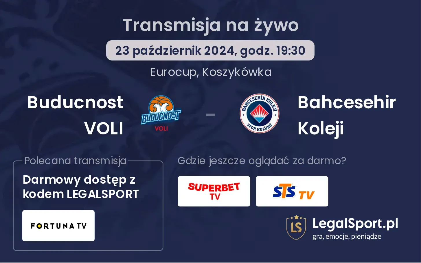 Buducnost VOLI - Bahcesehir Koleji transmisja na żywo