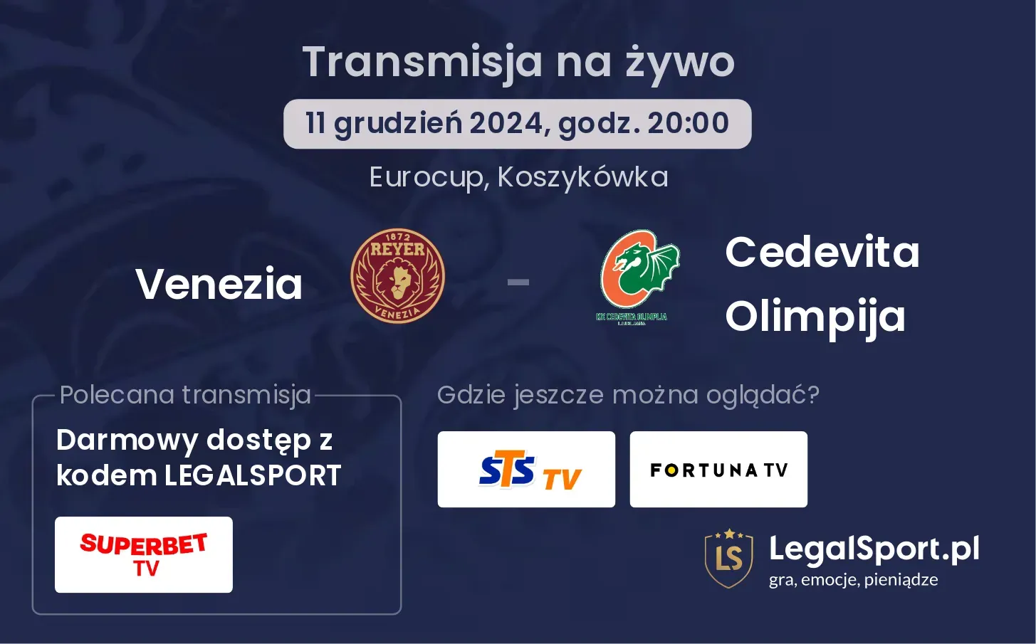 Cedevita Olimpija - Venezia transmisja na żywo