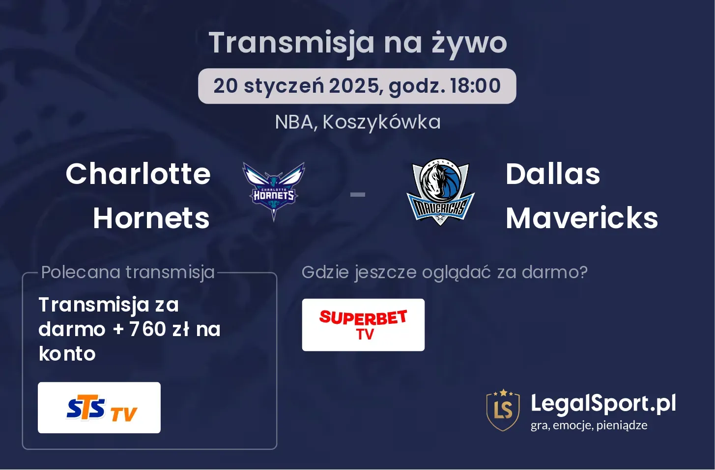 Charlotte Hornets - Dallas Mavericks transmisja na żywo