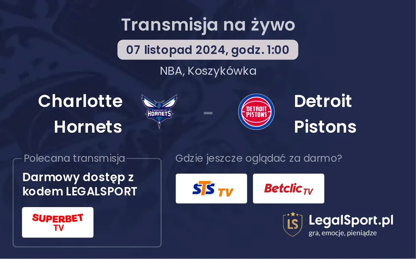 Charlotte Hornets - Detroit Pistons transmisja na żywo