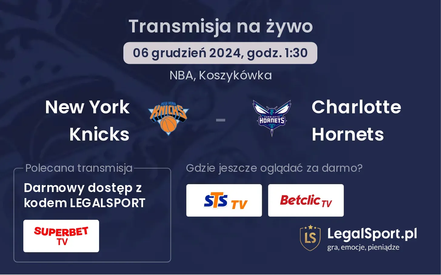 Charlotte Hornets - New York Knicks transmisja na żywo