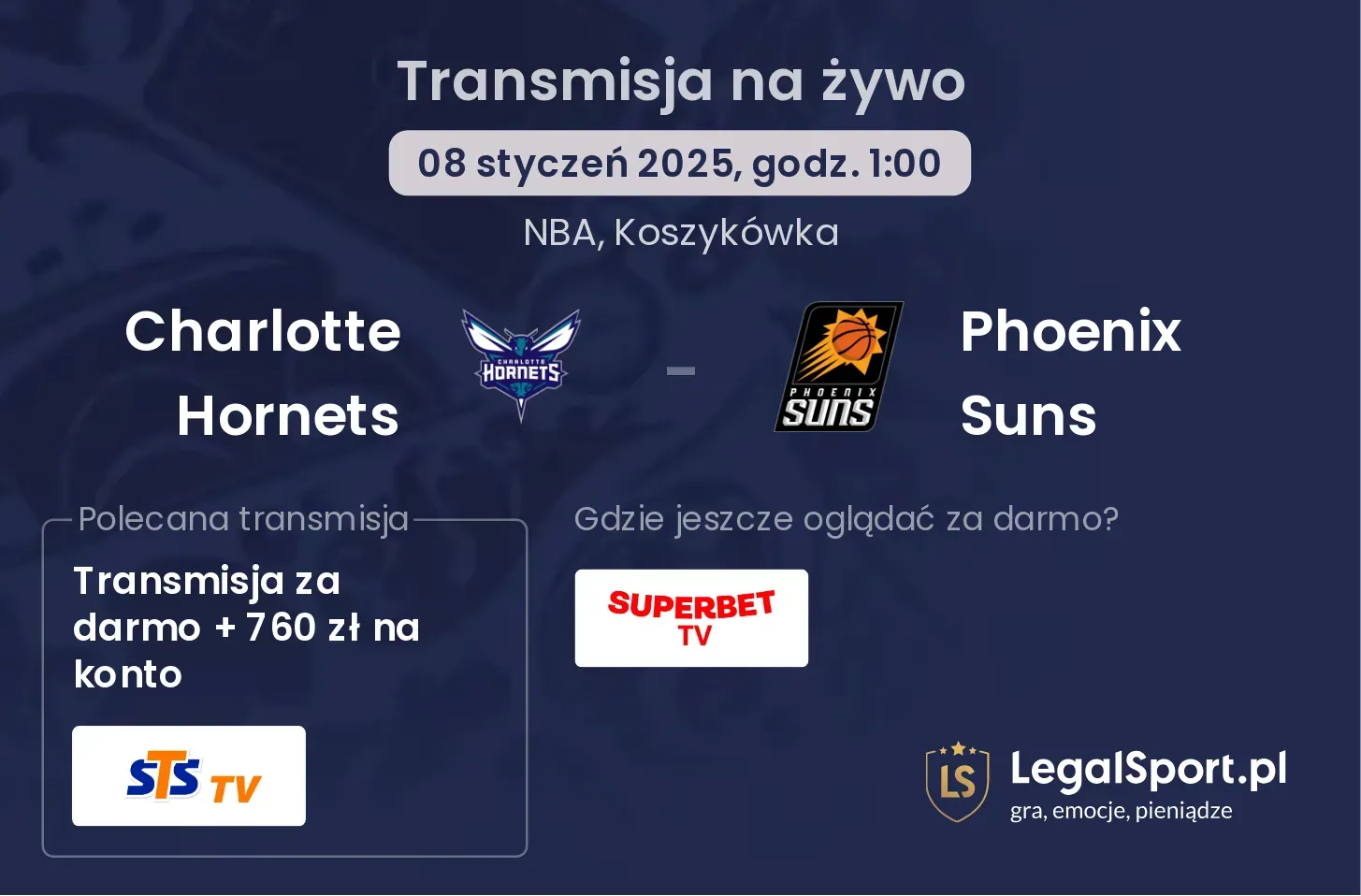 Charlotte Hornets - Phoenix Suns transmisja na żywo