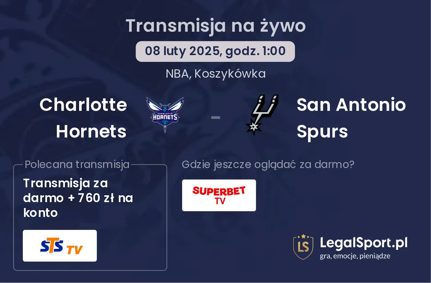 Charlotte Hornets - San Antonio Spurs transmisja na żywo