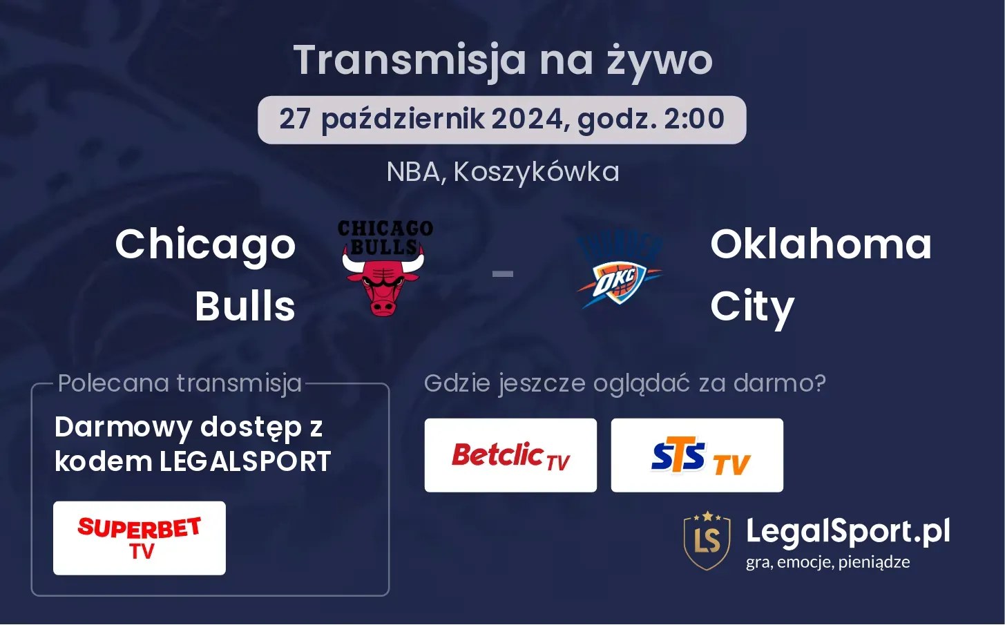 Chicago Bulls - Oklahoma City transmisja na żywo