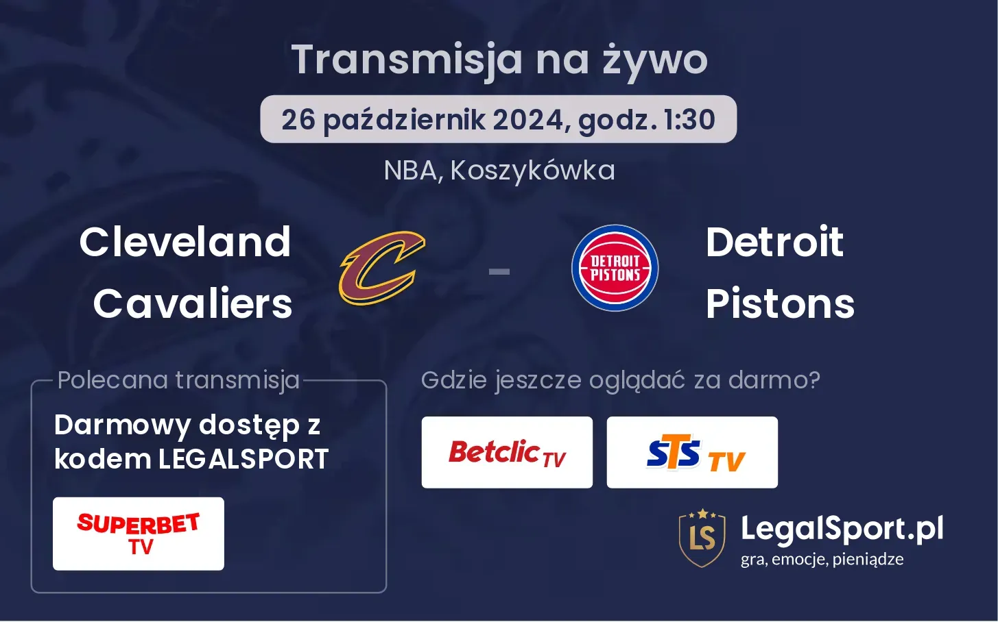 Cleveland Cavaliers - Detroit Pistons transmisja na żywo