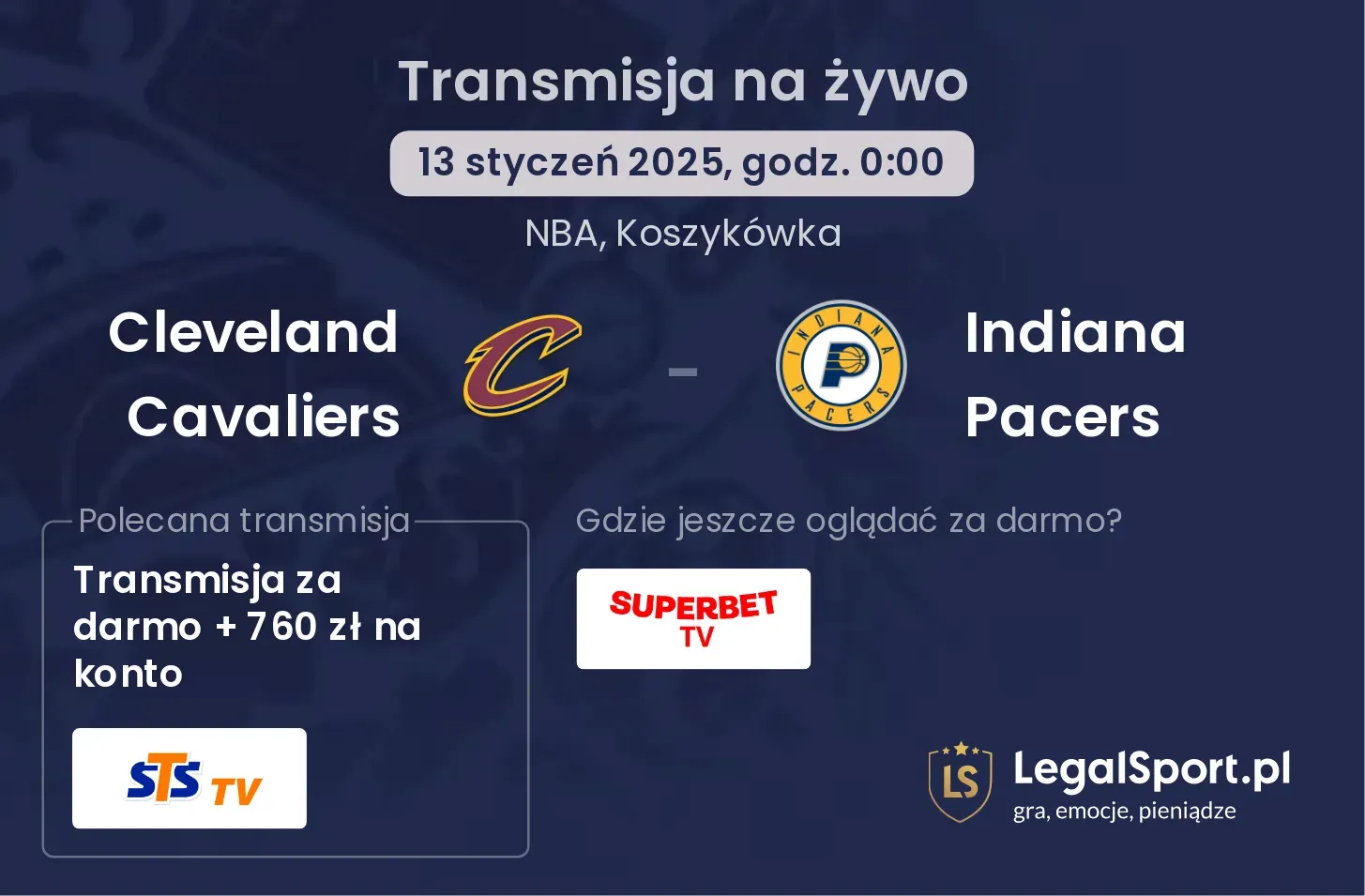 Cleveland Cavaliers - Indiana Pacers transmisja na żywo