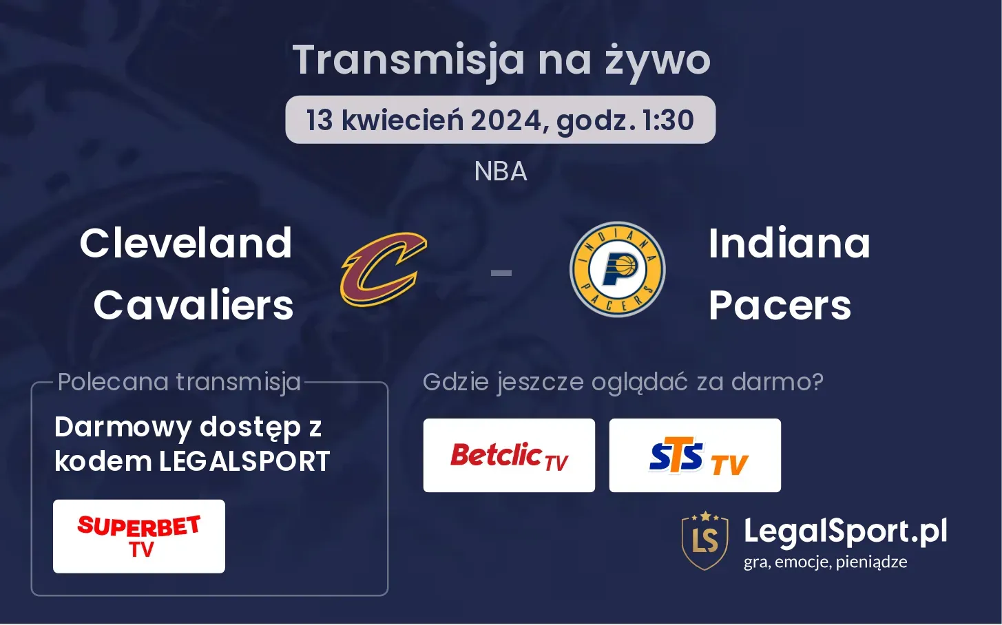 Cleveland Cavaliers - Indiana Pacers transmisja na żywo