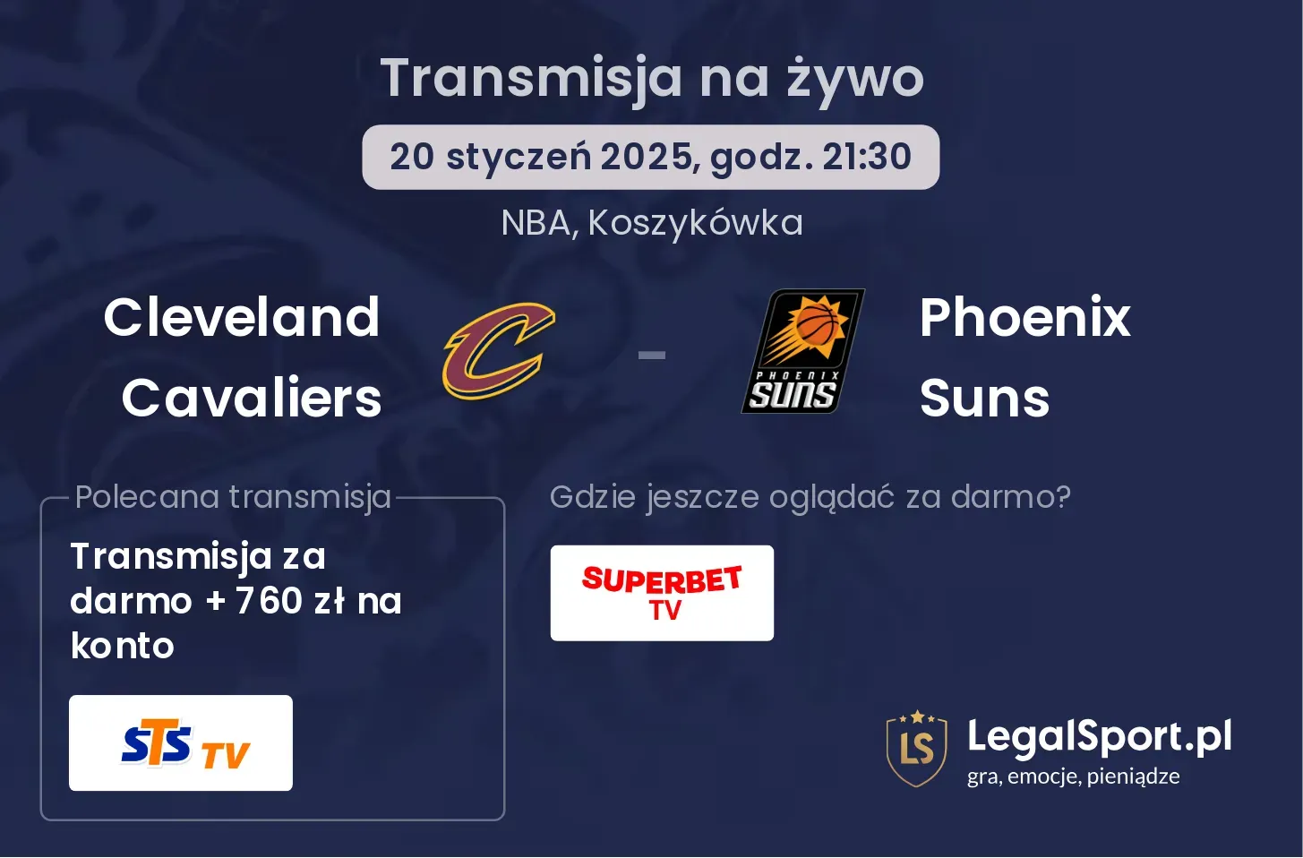 Cleveland Cavaliers - Phoenix Suns transmisja na żywo