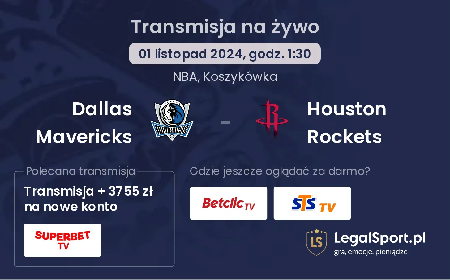 Dallas Mavericks - Houston Rockets transmisja na żywo