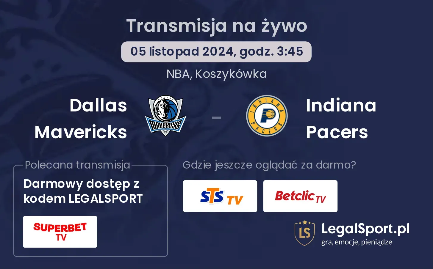 Indiana Pacers - Dallas Mavericks gdzie oglądać?