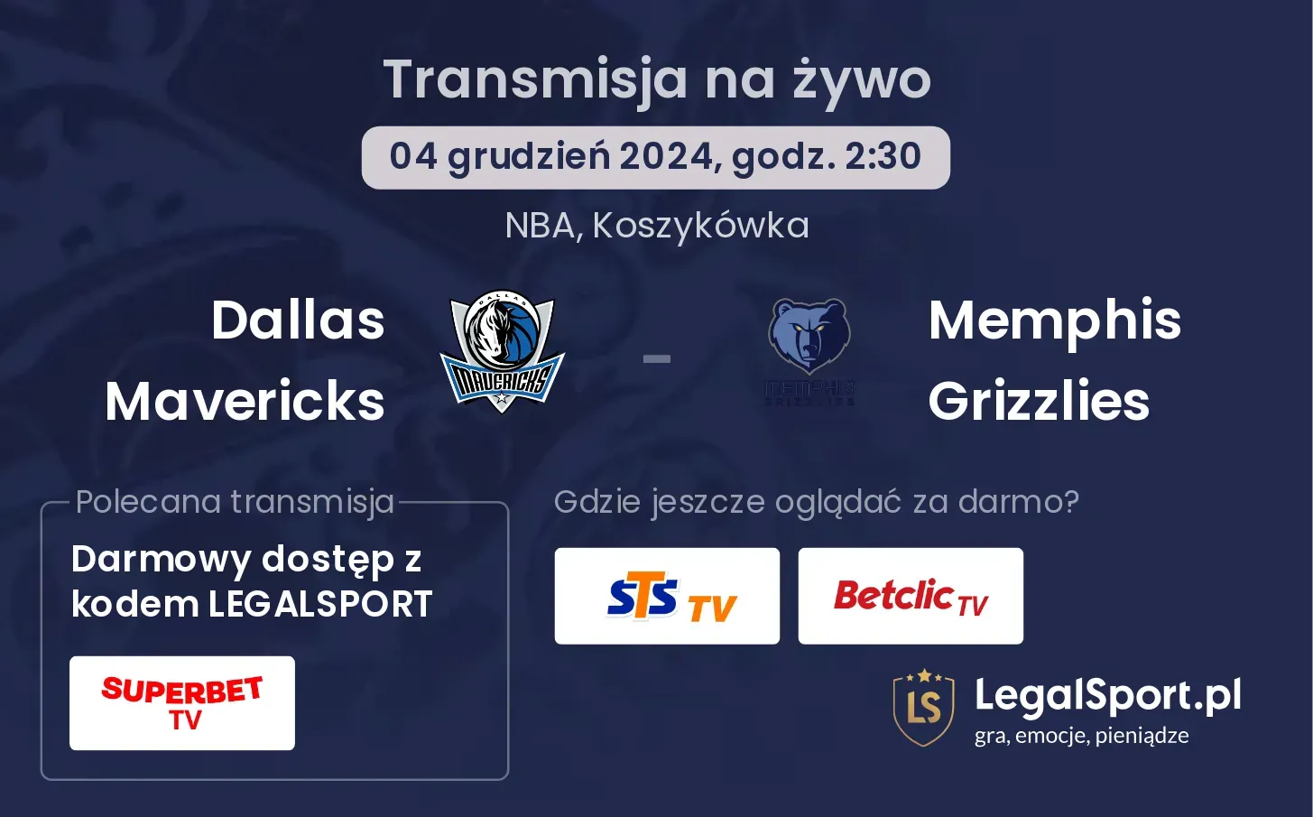 Dallas Mavericks - Memphis Grizzlies transmisja na żywo