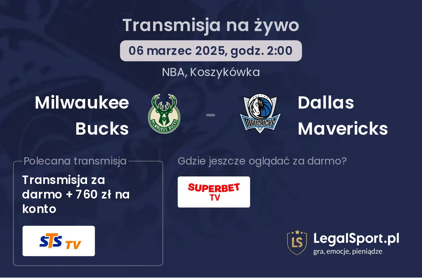 Dallas Mavericks - Milwaukee Bucks transmisja na żywo