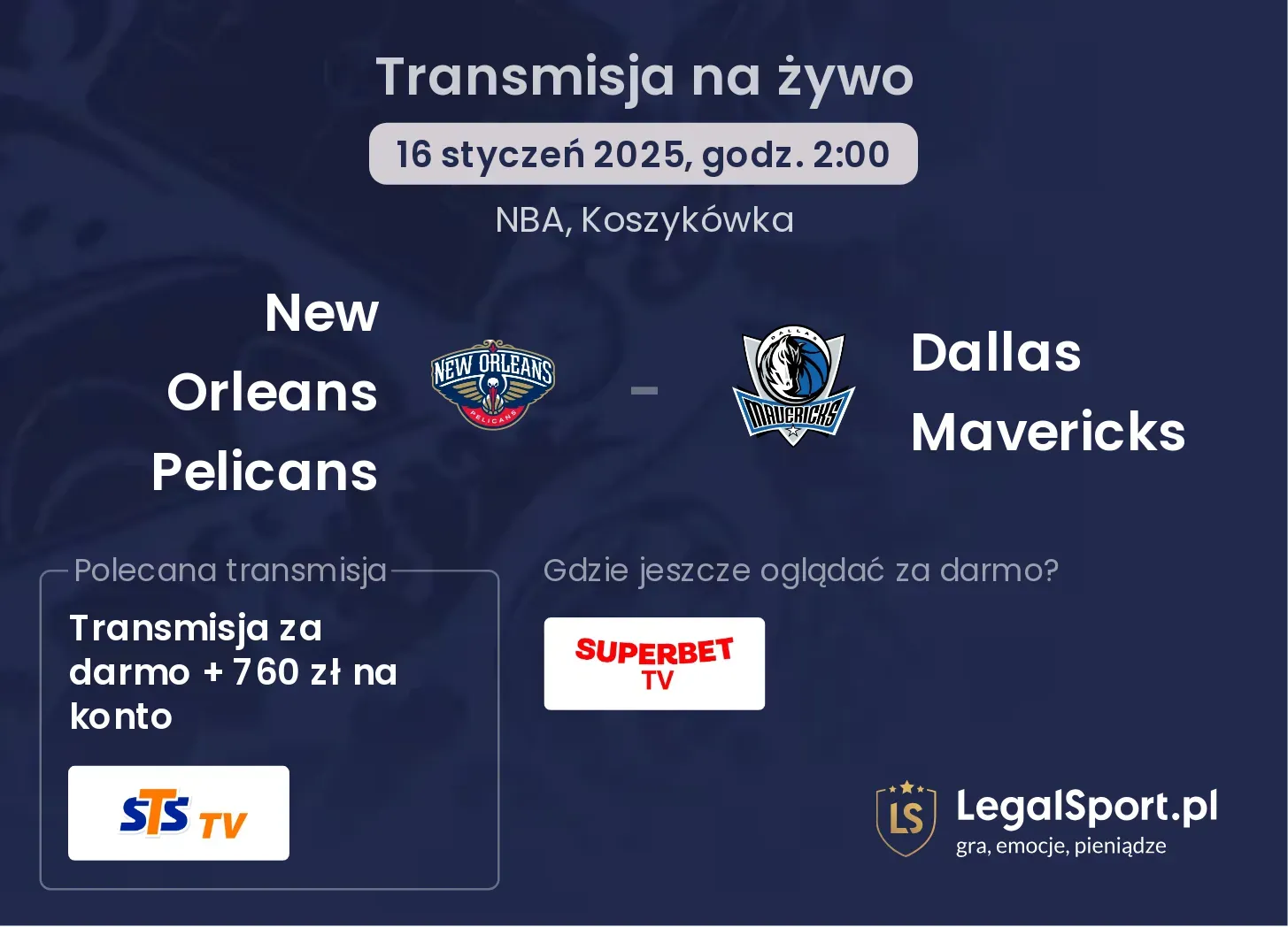 New Orleans Pelicans - Dallas Mavericks gdzie oglądać?