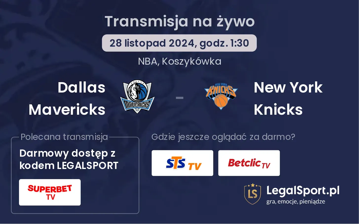 Dallas Mavericks - New York Knicks transmisja na żywo