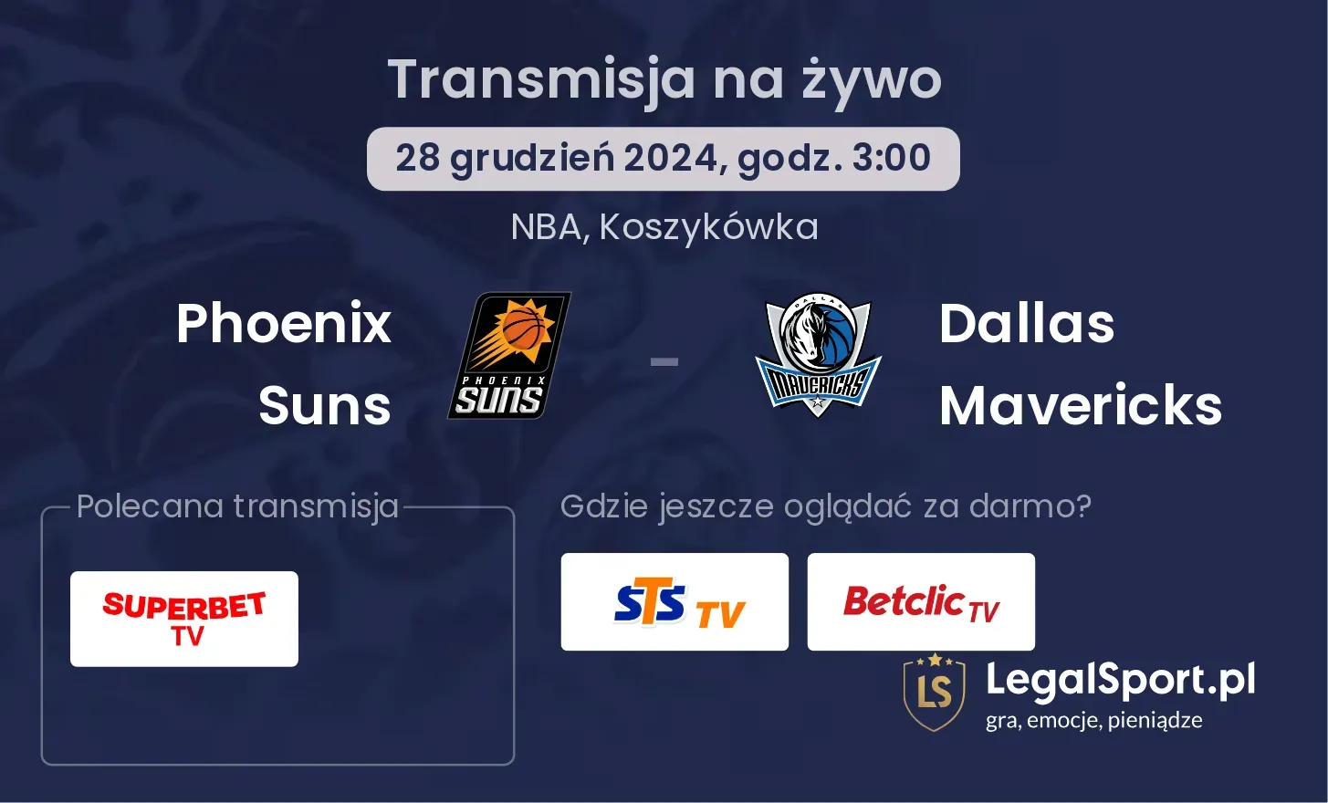 Phoenix Suns - Dallas Mavericks gdzie oglądać?