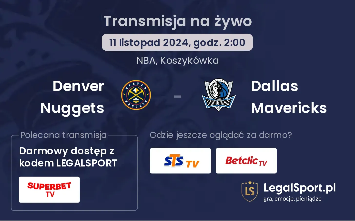 Denver Nuggets - Dallas Mavericks transmisja na żywo