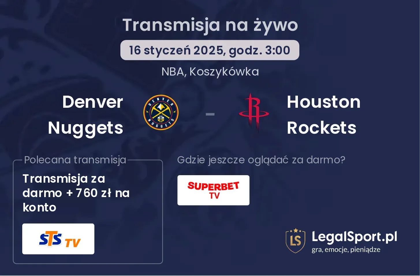 Denver Nuggets - Houston Rockets transmisja na żywo