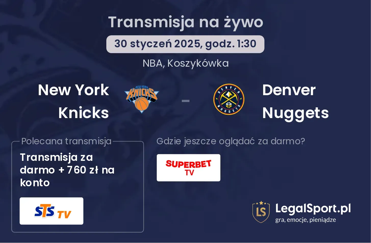 Denver Nuggets - New York Knicks transmisja na żywo