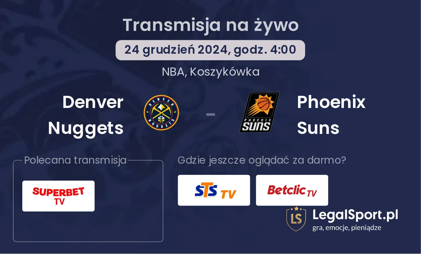 Denver Nuggets - Phoenix Suns transmisja na żywo