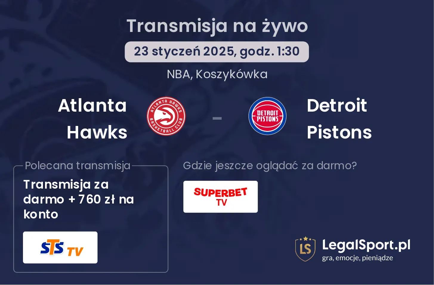 Atlanta Hawks - Detroit Pistons gdzie oglądać transmisję?