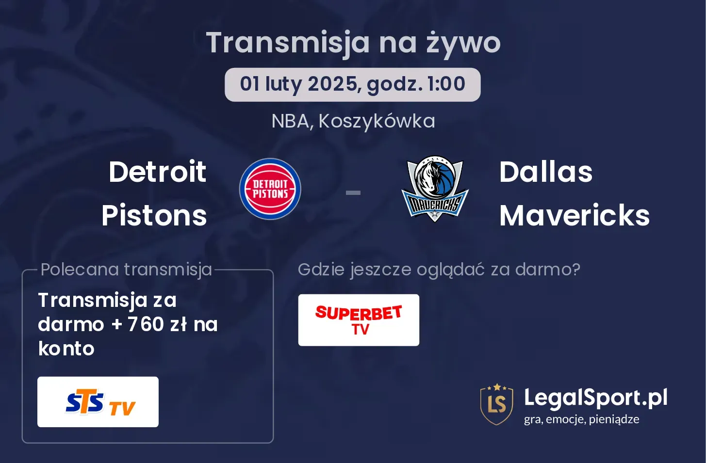 Detroit Pistons - Dallas Mavericks gdzie oglądać?