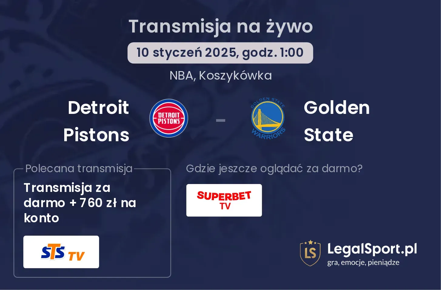 Detroit Pistons - Golden State transmisja na żywo