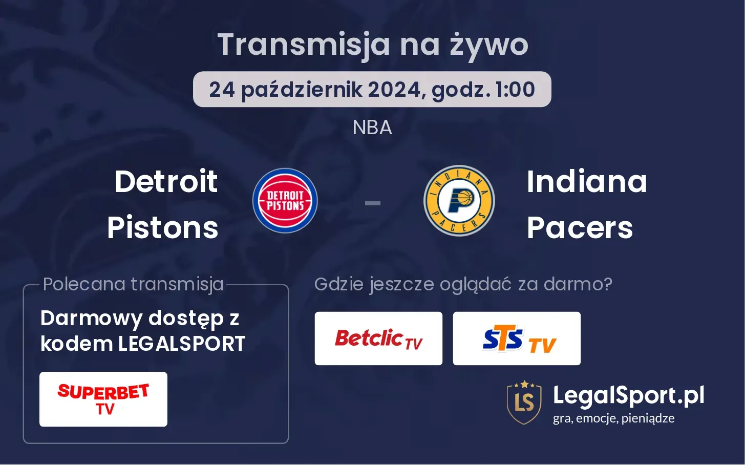 Detroit Pistons - Indiana Pacers transmisja na żywo