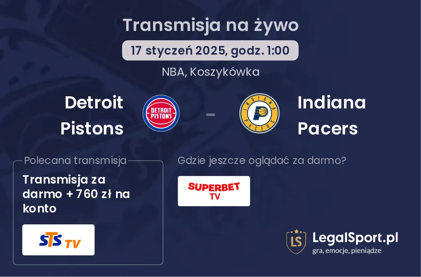 Detroit Pistons - Indiana Pacers gdzie oglądać?