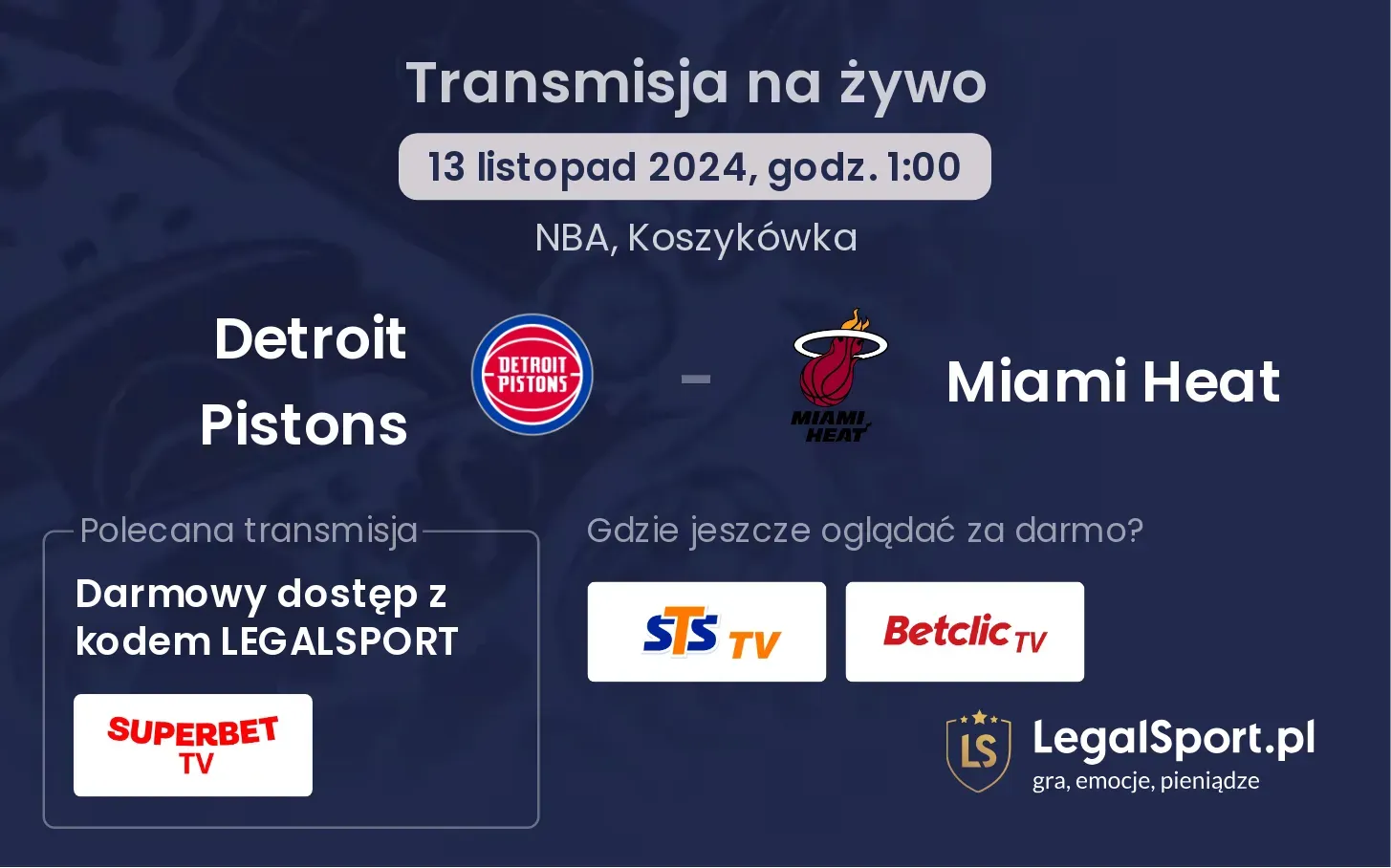 Detroit Pistons - Miami Heat transmisja na żywo