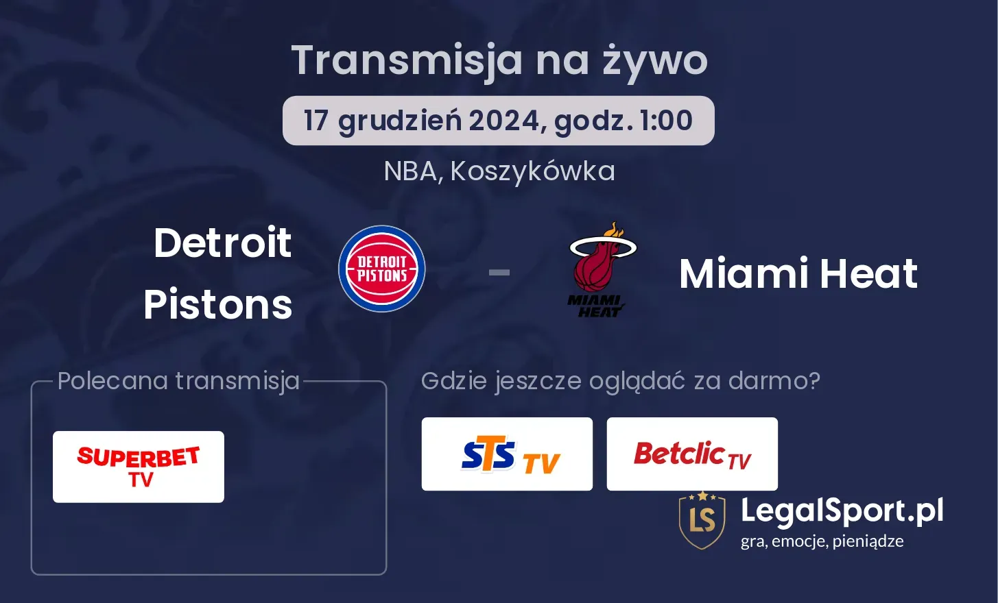 Miami Heat - Detroit Pistons gdzie oglądać?