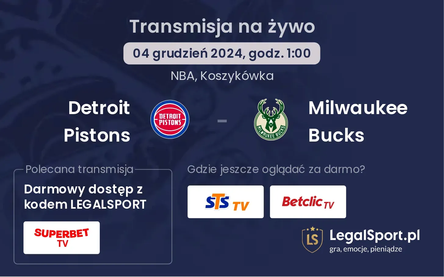 Detroit Pistons - Milwaukee Bucks transmisja na żywo