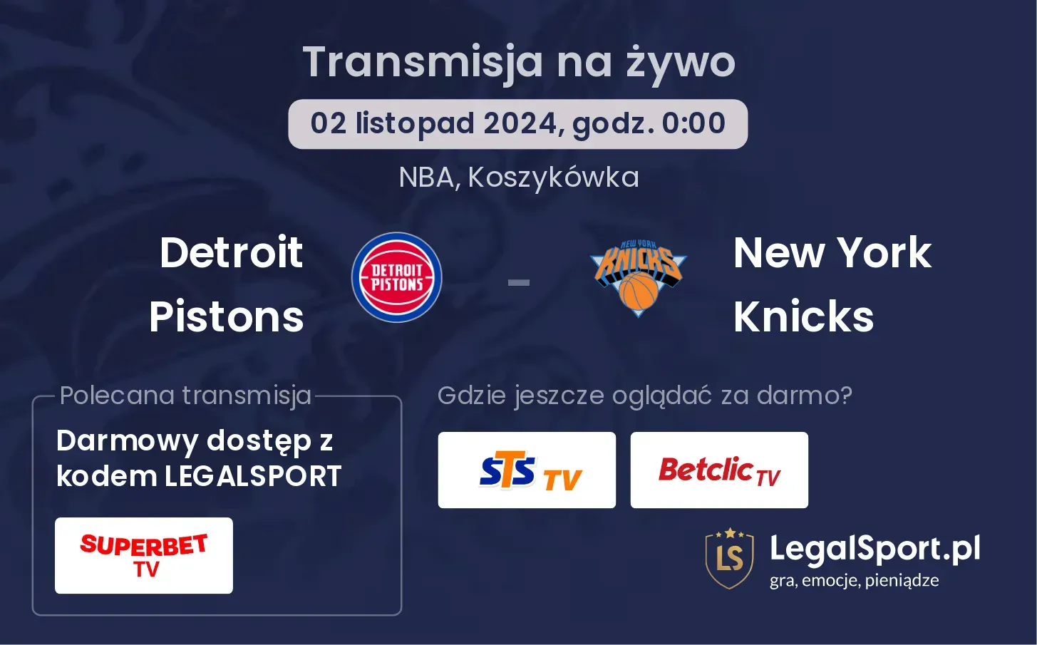 Detroit Pistons - New York Knicks transmisja na żywo