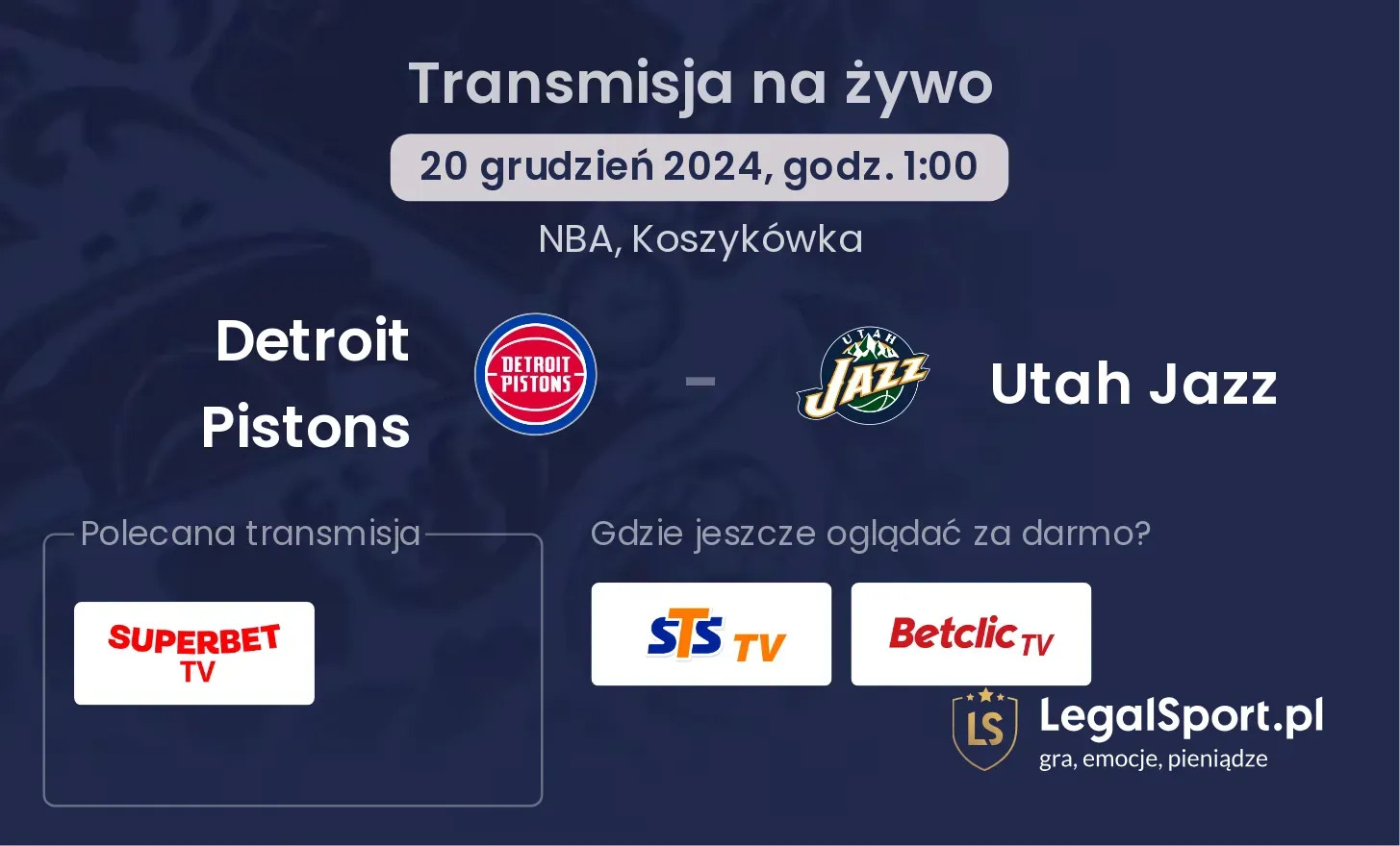 Detroit Pistons - Utah Jazz gdzie oglądać?