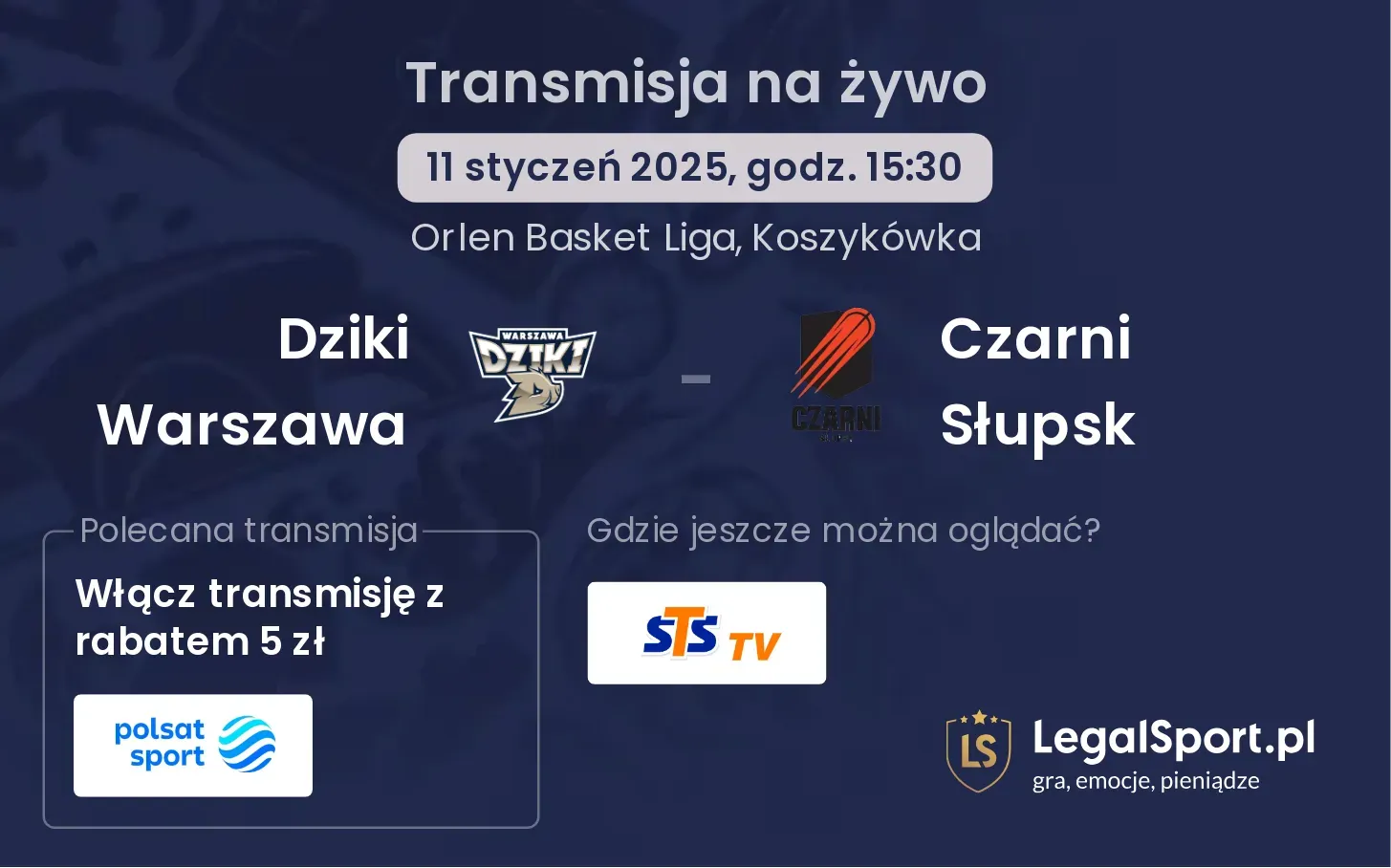 Dziki Warszawa - Czarni Słupsk transmisja na żywo