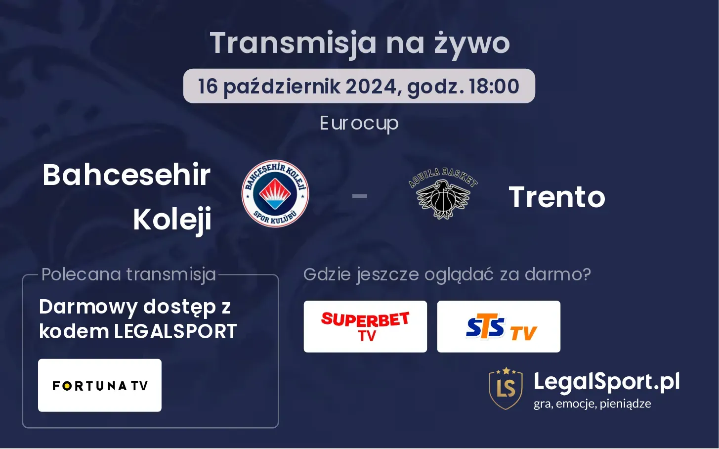 Bahcesehir Koleji - Trento transmisja na żywo