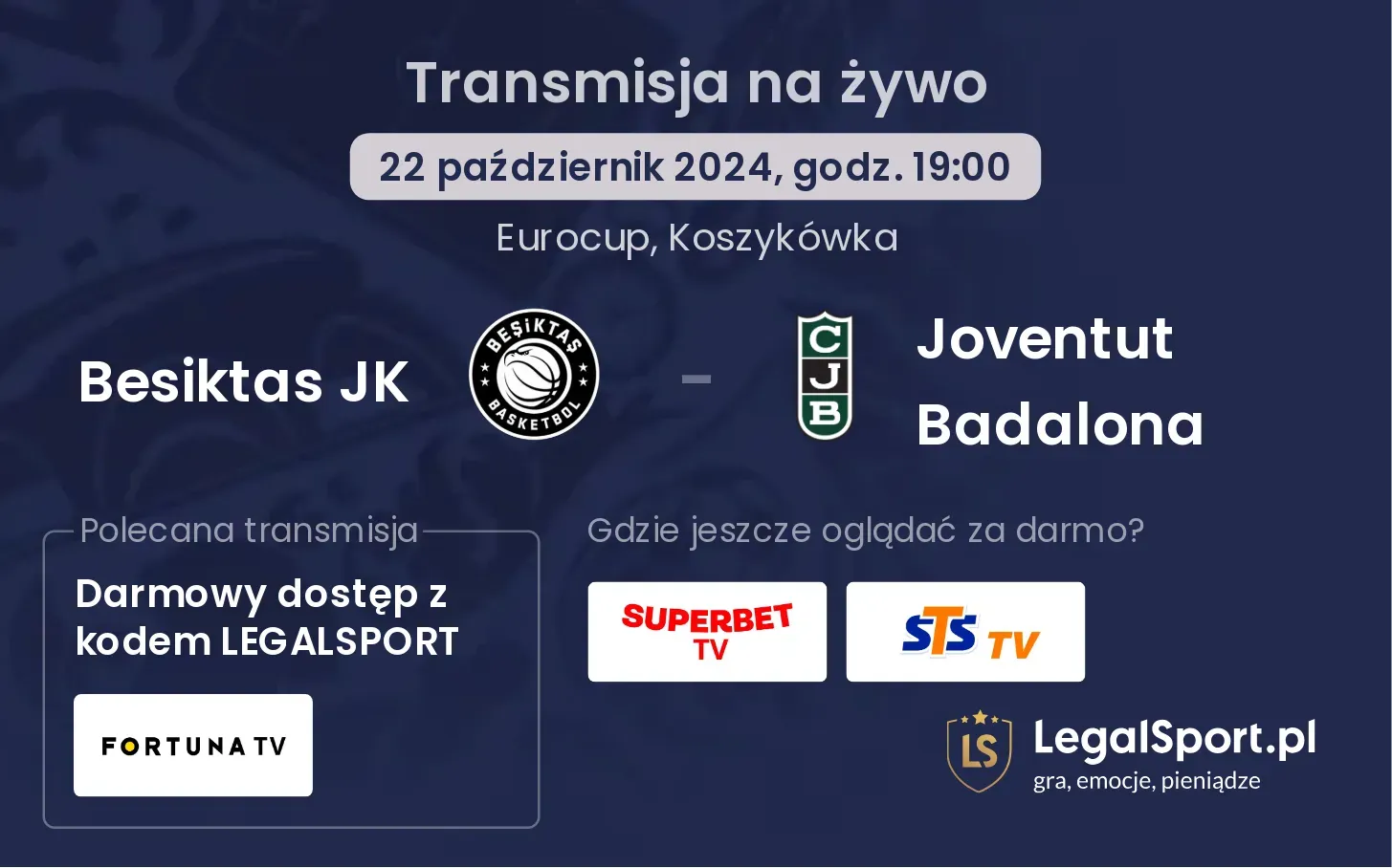 Besiktas JK - Joventut Badalona transmisja na żywo