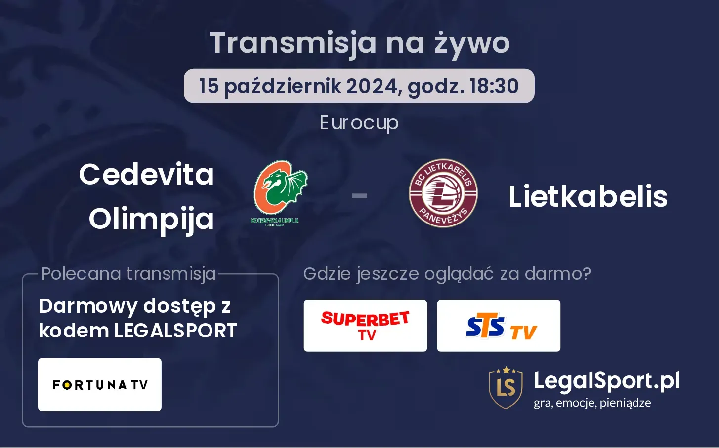 Cedevita Olimpija - Lietkabelis transmisja na żywo