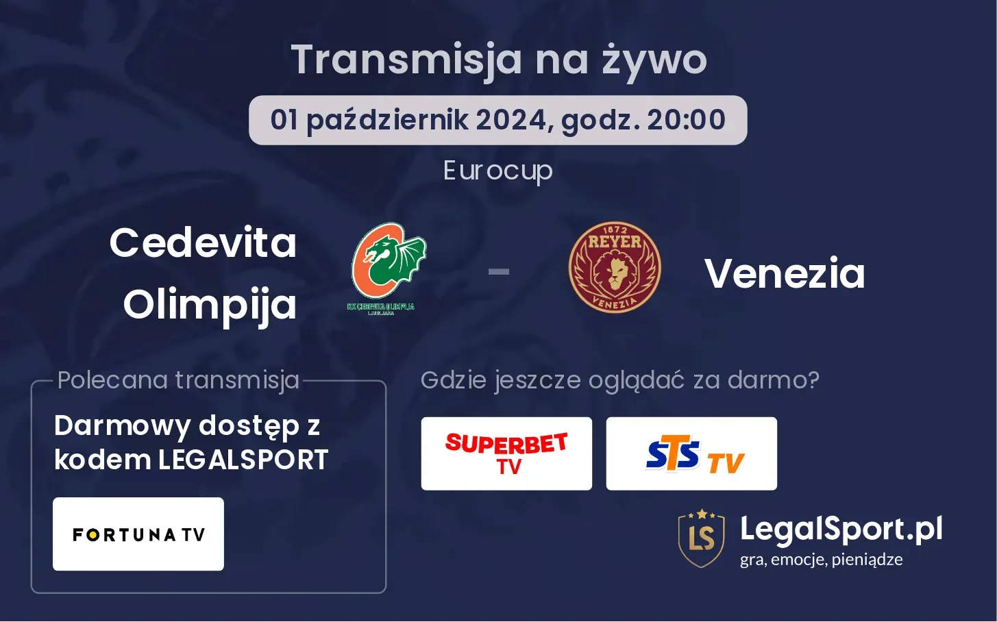 Cedevita Olimpija - Venezia transmisja na żywo