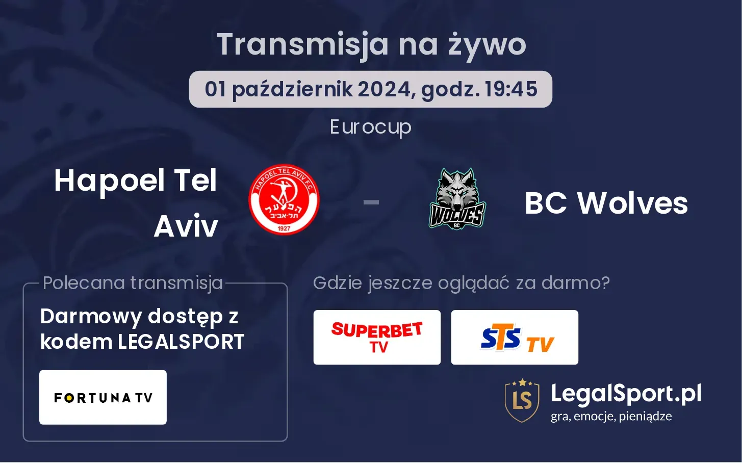 Hapoel Tel Aviv - BC Wolves transmisja na żywo