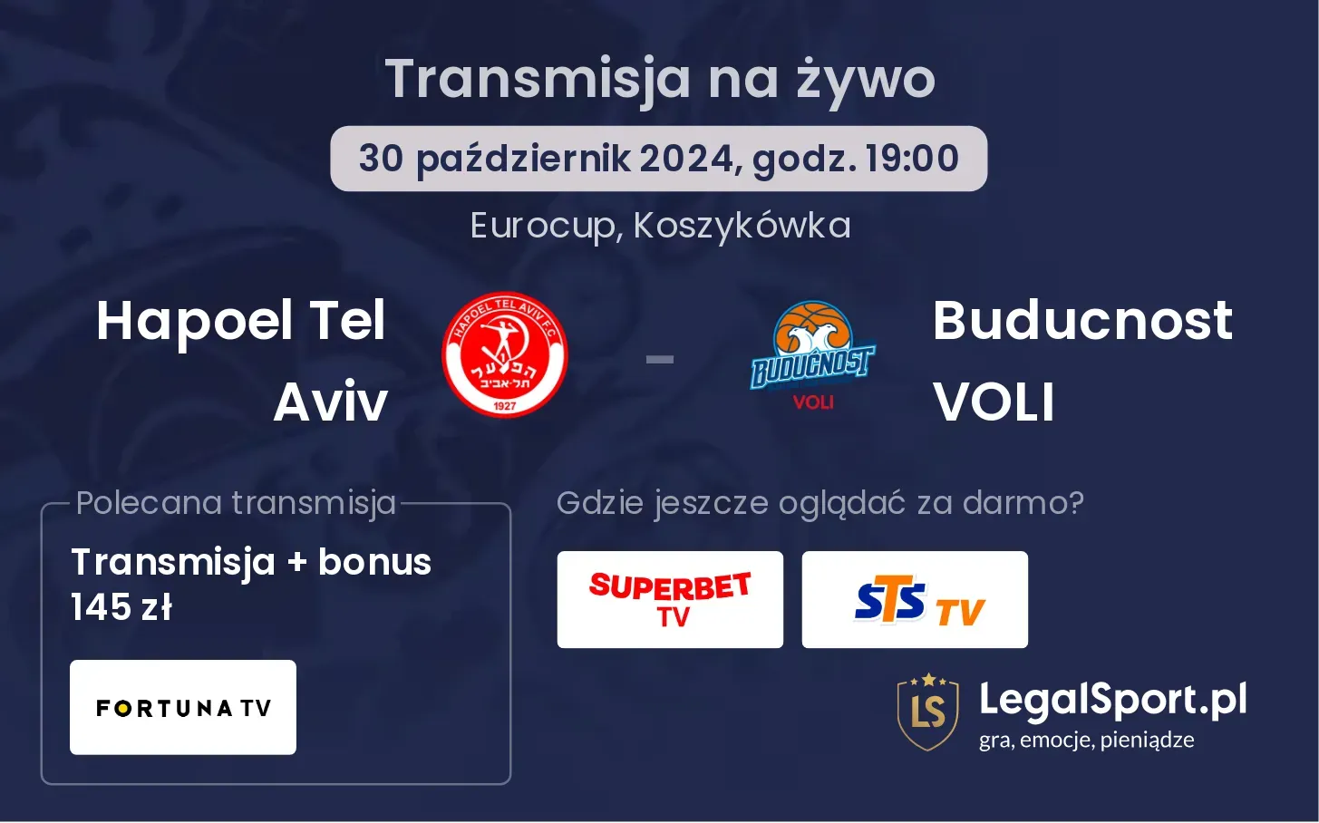 Hapoel Tel Aviv - Buducnost VOLI transmisja na żywo