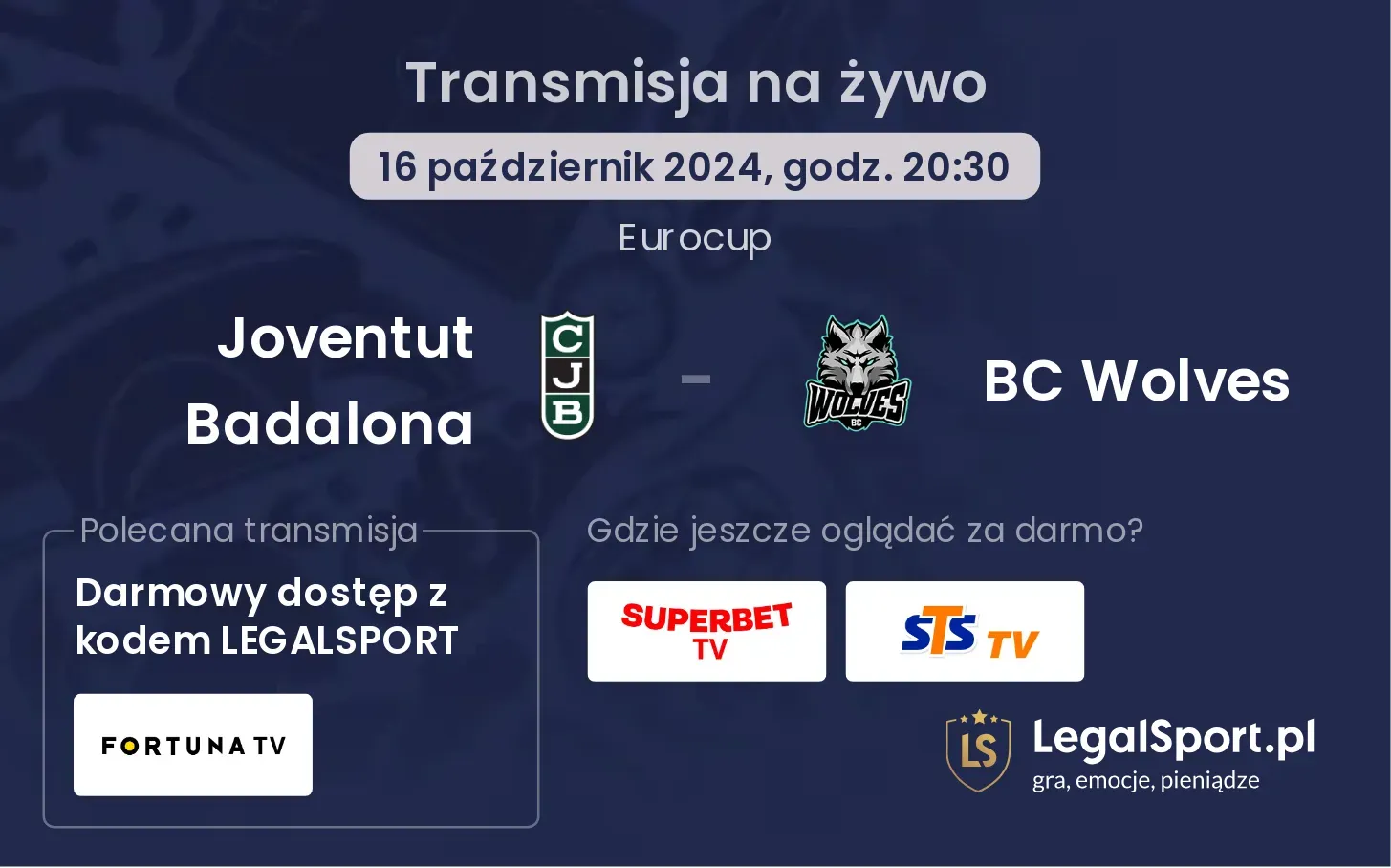 Joventut Badalona - BC Wolves transmisja na żywo