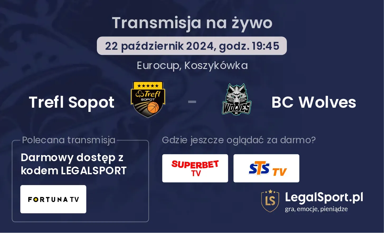 Trefl Sopot - BC Wolves transmisja na żywo