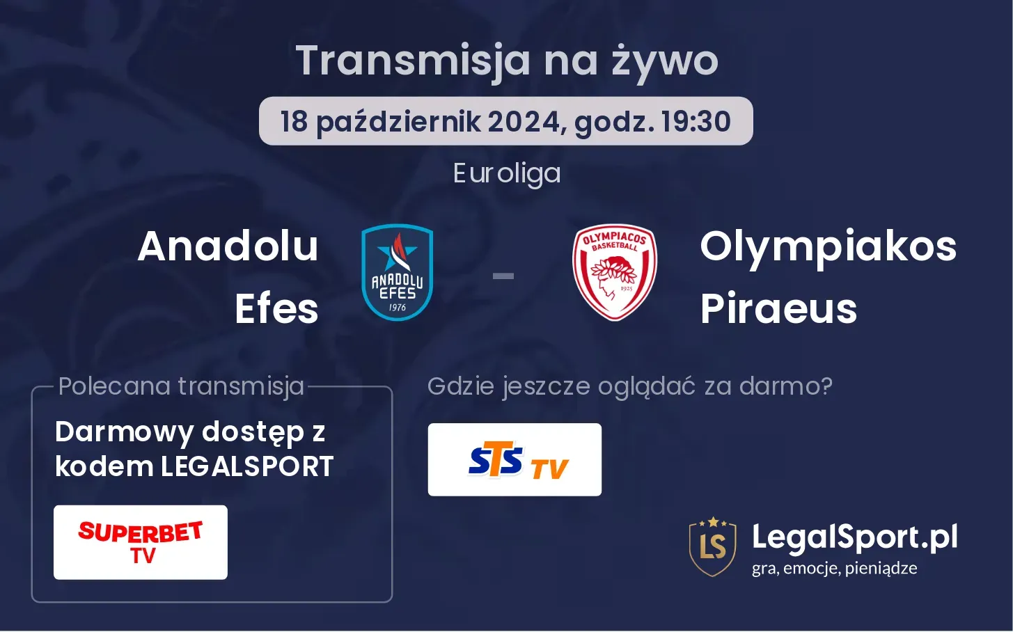 Anadolu Efes - Olympiakos Piraeus transmisja na żywo