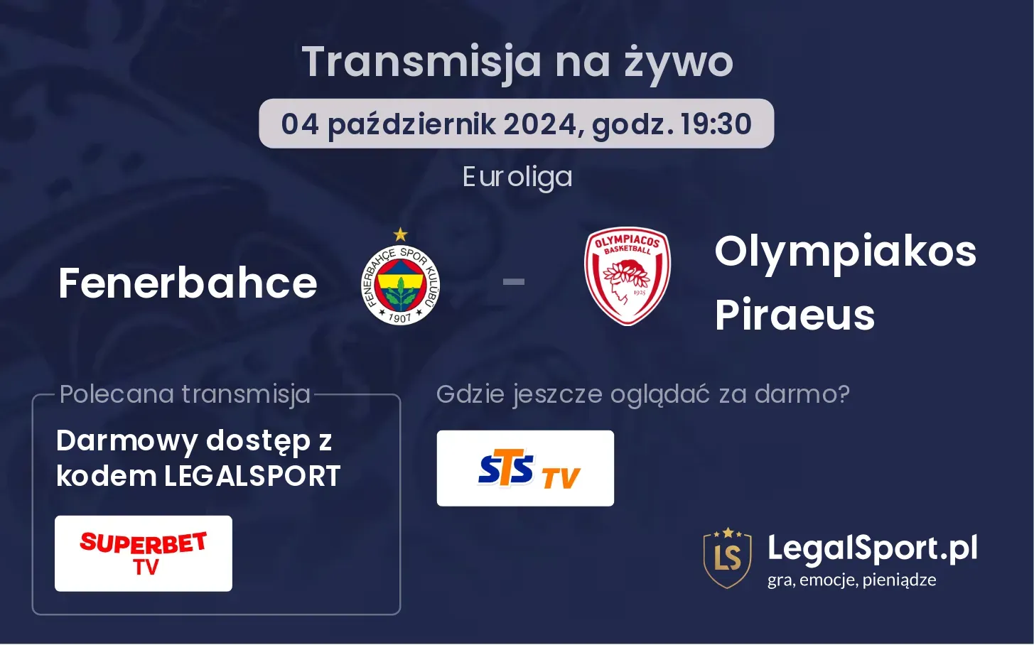 Fenerbahce - Olympiakos Piraeus transmisja na żywo